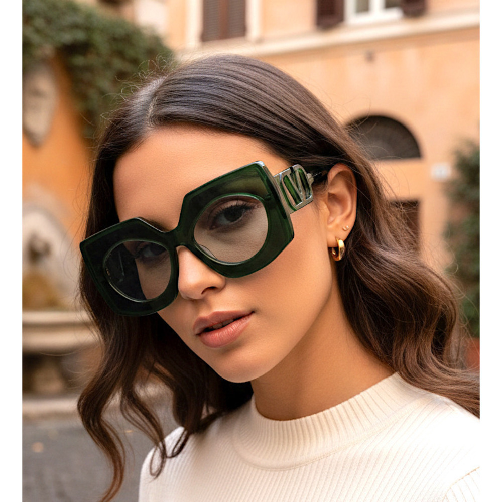 Valentino V-SOUL-VLS-127C Sunglasses Crystal Green/Gold Acetate Oval